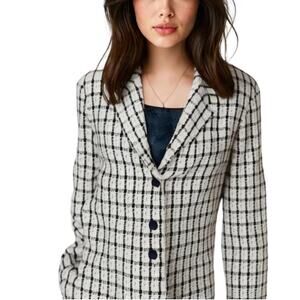 Da-Rue Vintage White Metallic Navy Plaid Blazer Womens 16 Large